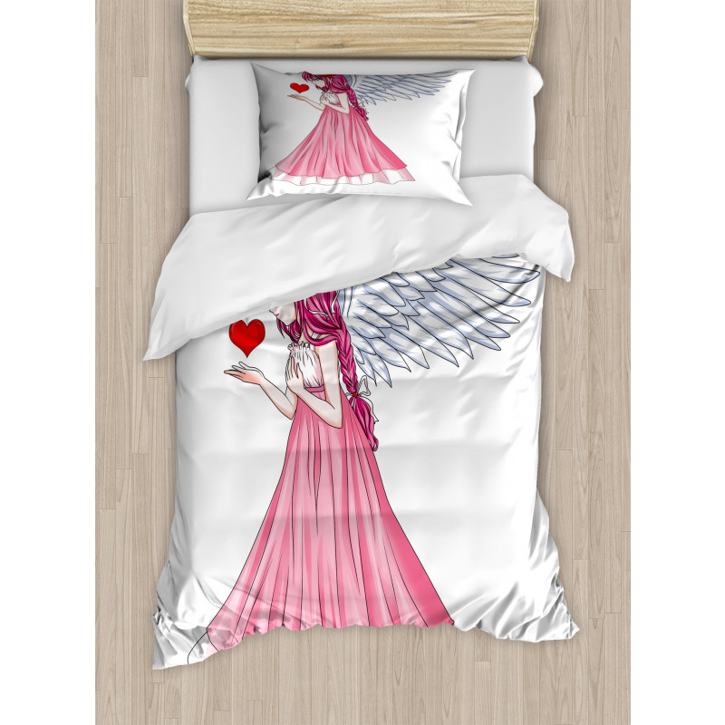 Angel Holding a Red Heart Duvet Cover Set