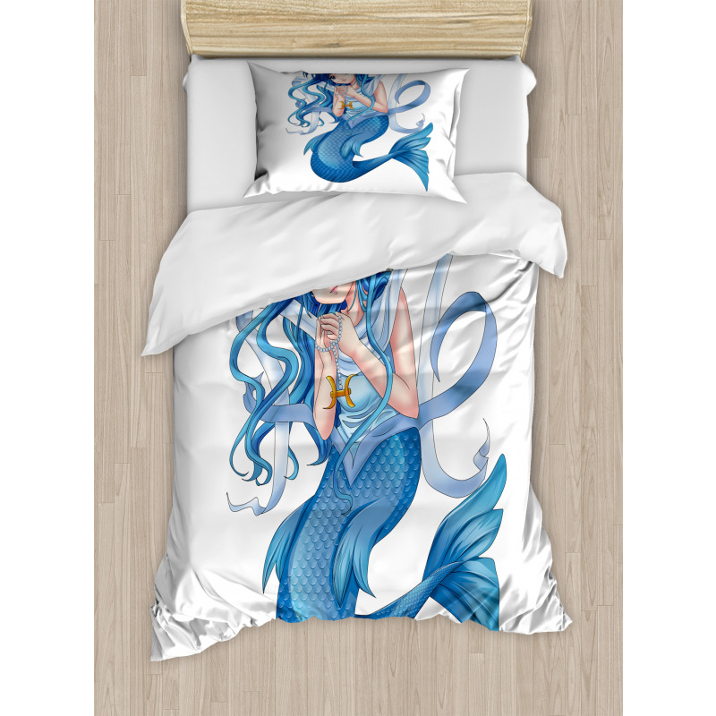 Manga Style Pisces Girl Duvet Cover Set