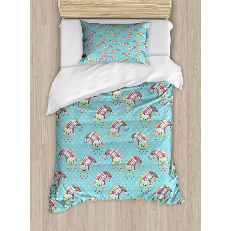 Rainbow Clouds Hearts Duvet Cover Set