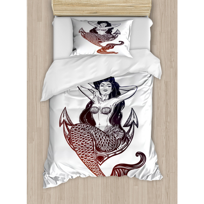 Monochrome Mermaid Motif Duvet Cover Set