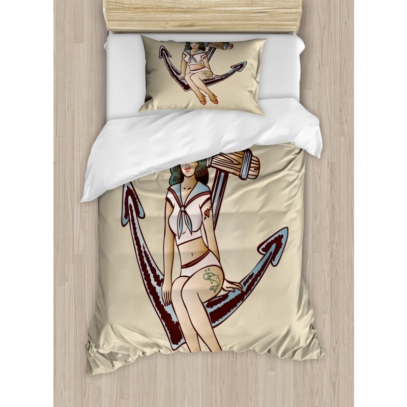 Sailor Pinup Girl Motif Duvet Cover Set