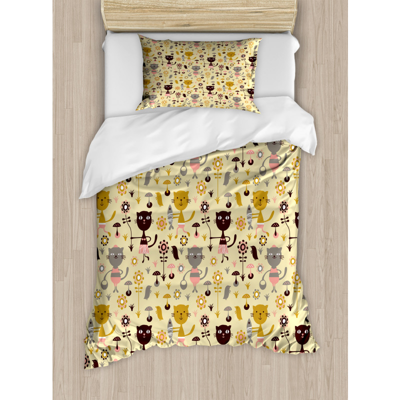 Feline Animals in Forest Duvet Cover Set