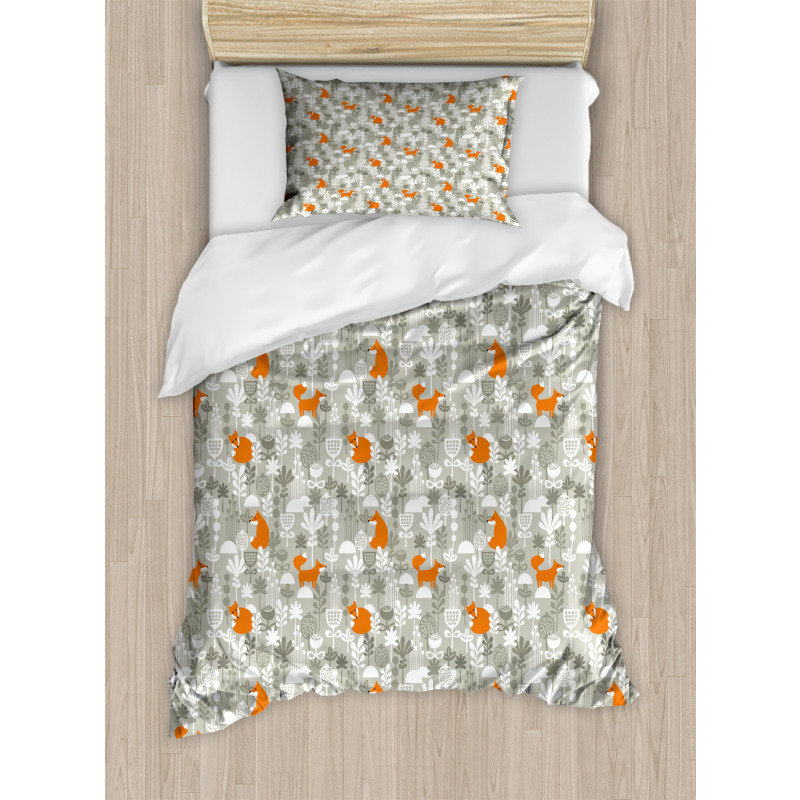 Winter Forest with Flowers Duvet Cover Set