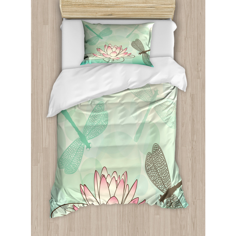 Exotic Lily Dragonflies Duvet Cover Set