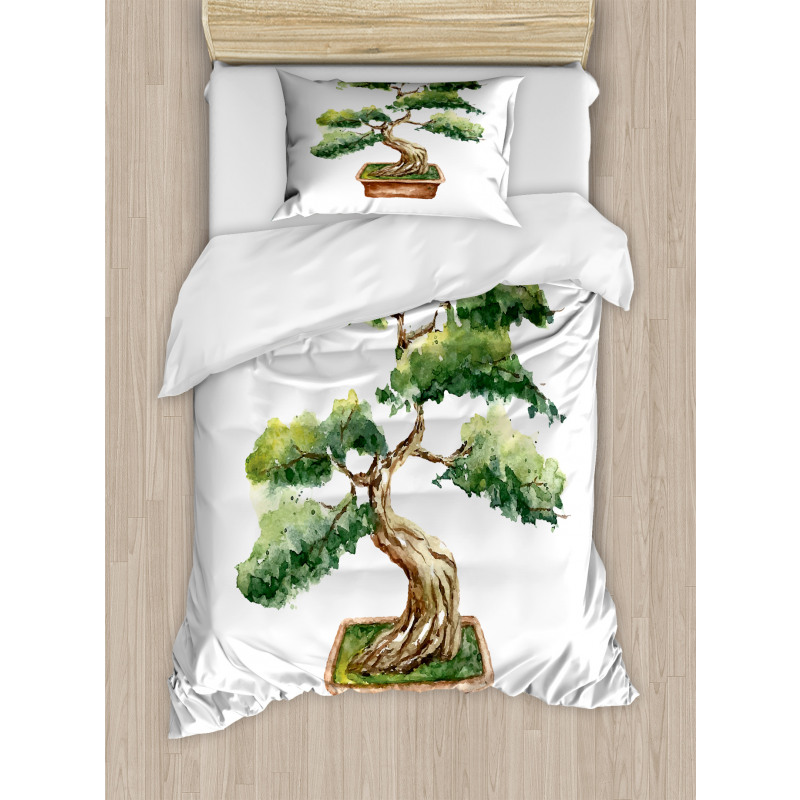 Watercolor Bonsai Hand Drawn Duvet Cover Set