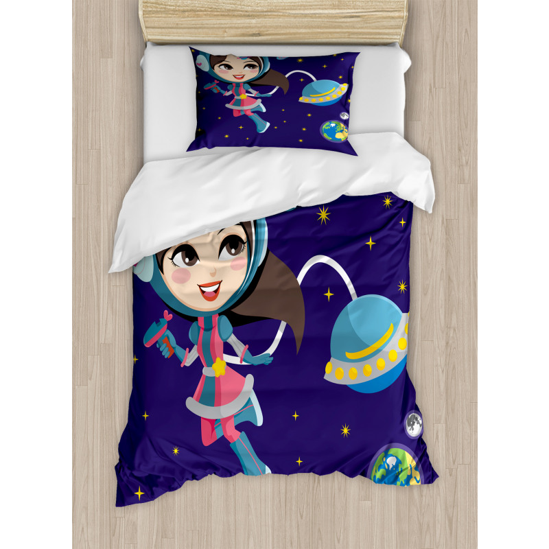 Little Girl in Space Duvet Cover Set