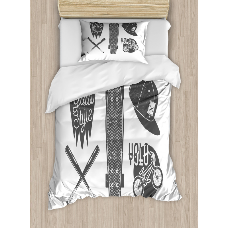 Baseball Bat Skateboard Duvet Cover Set