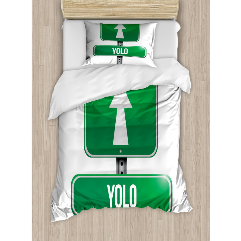 Road Sign Pointing Forward Duvet Cover Set