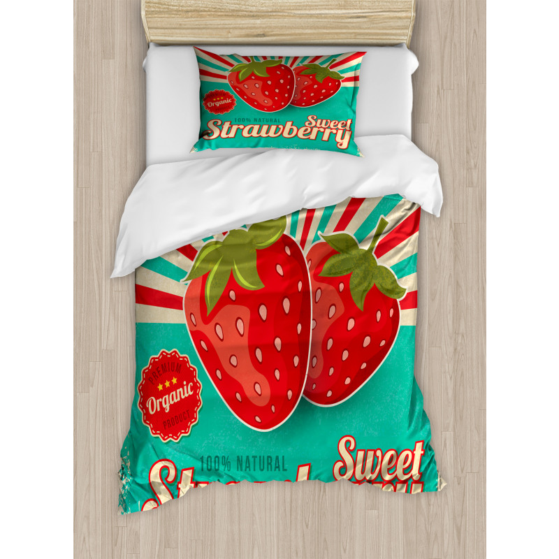 Retro Poster Strawberries Duvet Cover Set