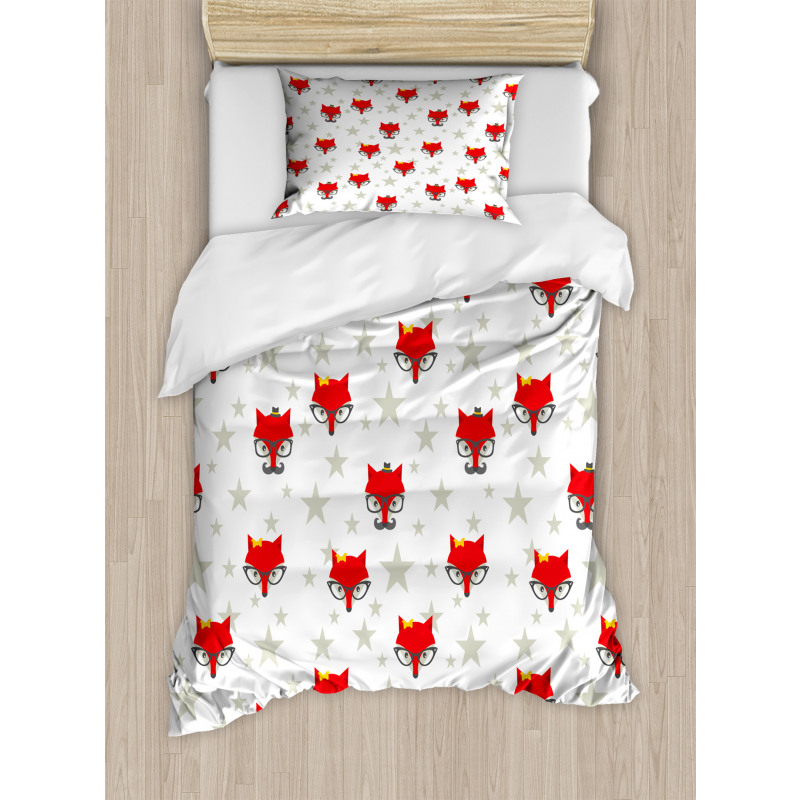 Hipster Foxes Hats Duvet Cover Set