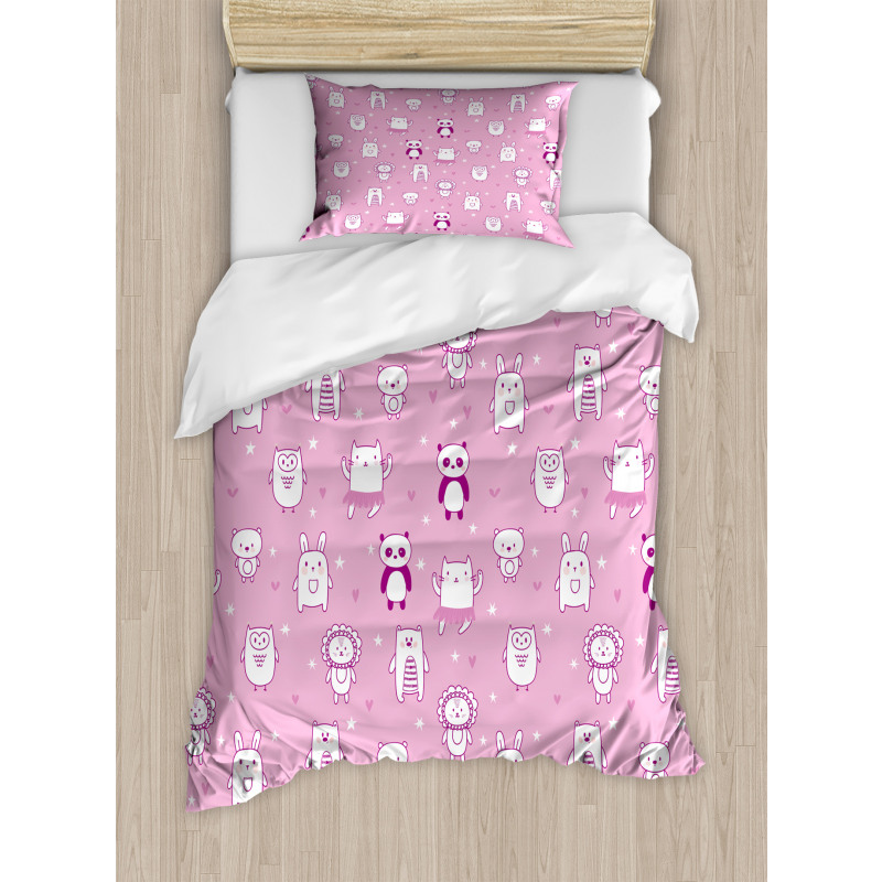 Funny Animals Pink Duvet Cover Set