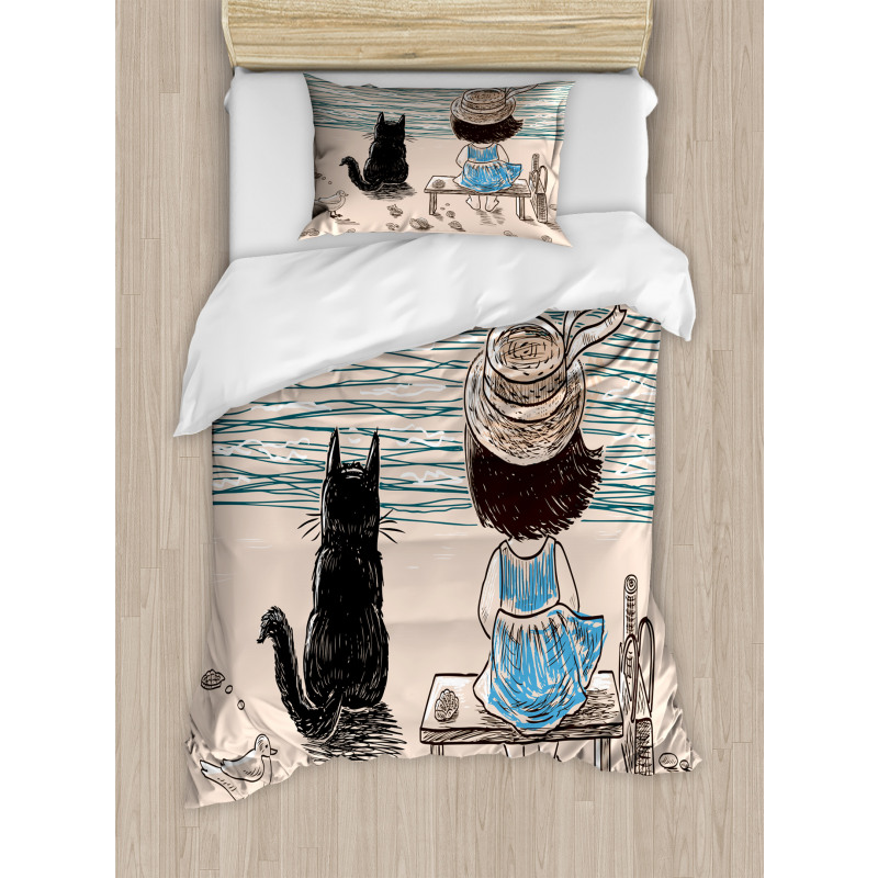 Baby Girl with a Cat Duvet Cover Set