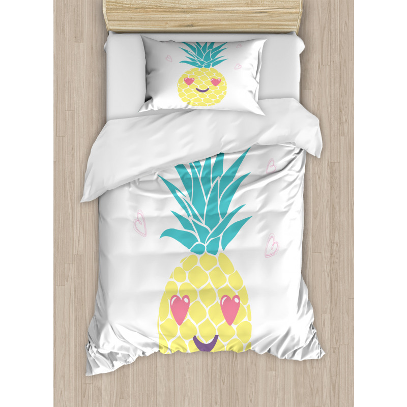 Heart Eyes Pineapple Duvet Cover Set