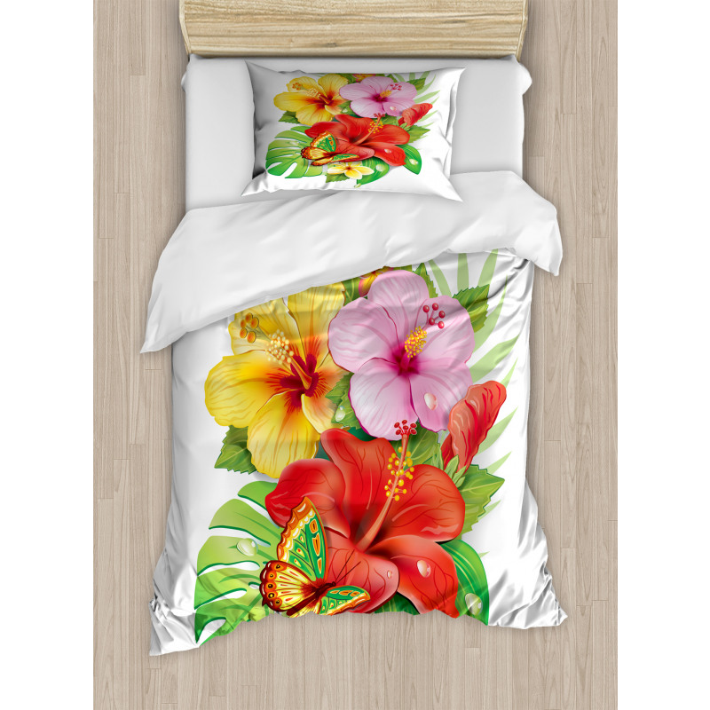 Colorful Hibiscus Blooming Duvet Cover Set