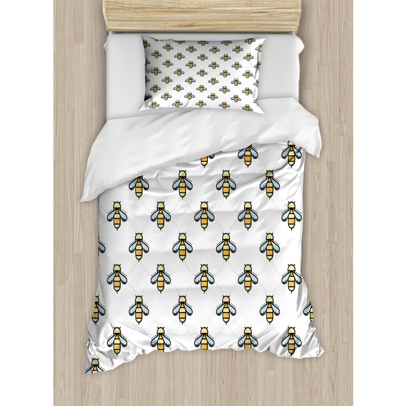 Graphic Bees Dots Pattern Duvet Cover Set