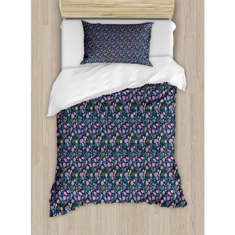 Tulips and Violet Pansy Duvet Cover Set