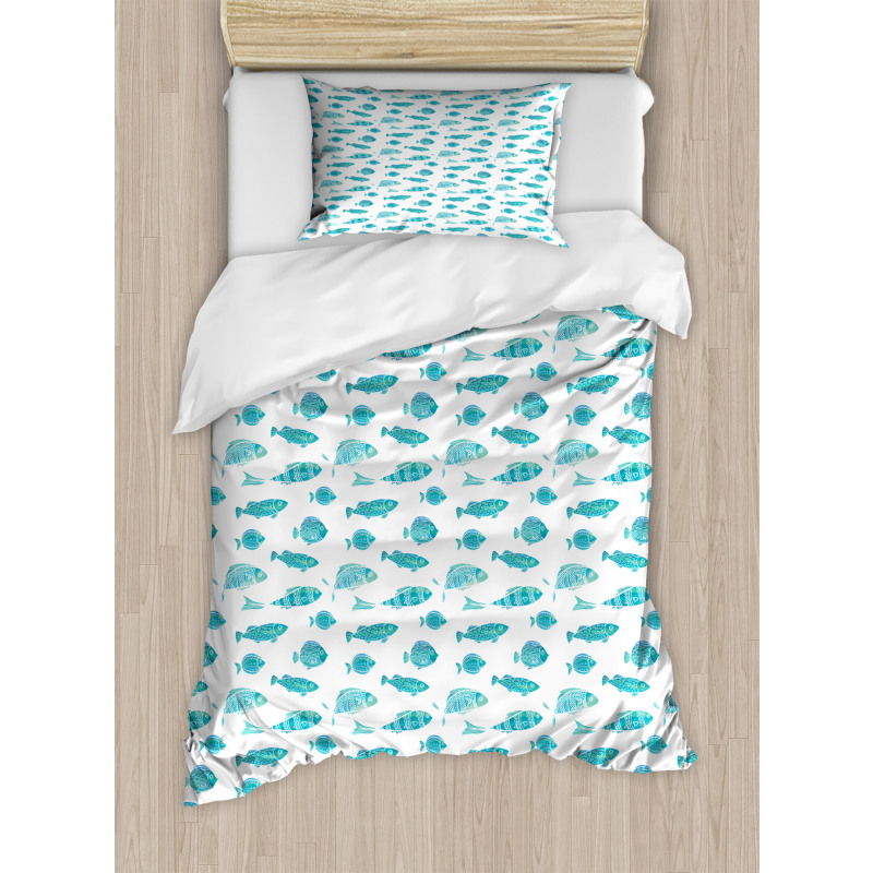 Doodle Art Aquatic Life Duvet Cover Set