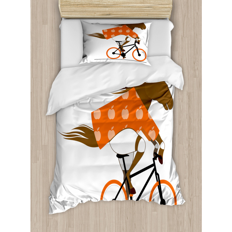 Hipster Horse Riding Bike Duvet Cover Set