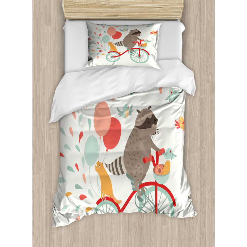 Raccoon on Bicycle Duvet Cover Set