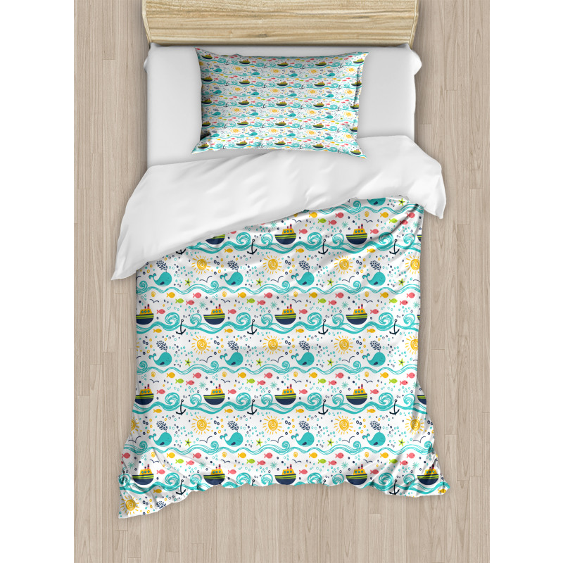 Sea Habitants and Sun Duvet Cover Set