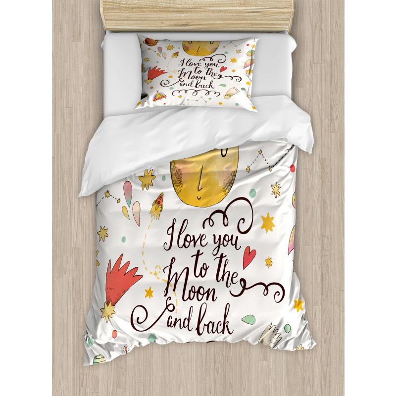 Moon and Back Slogan Duvet Cover Set