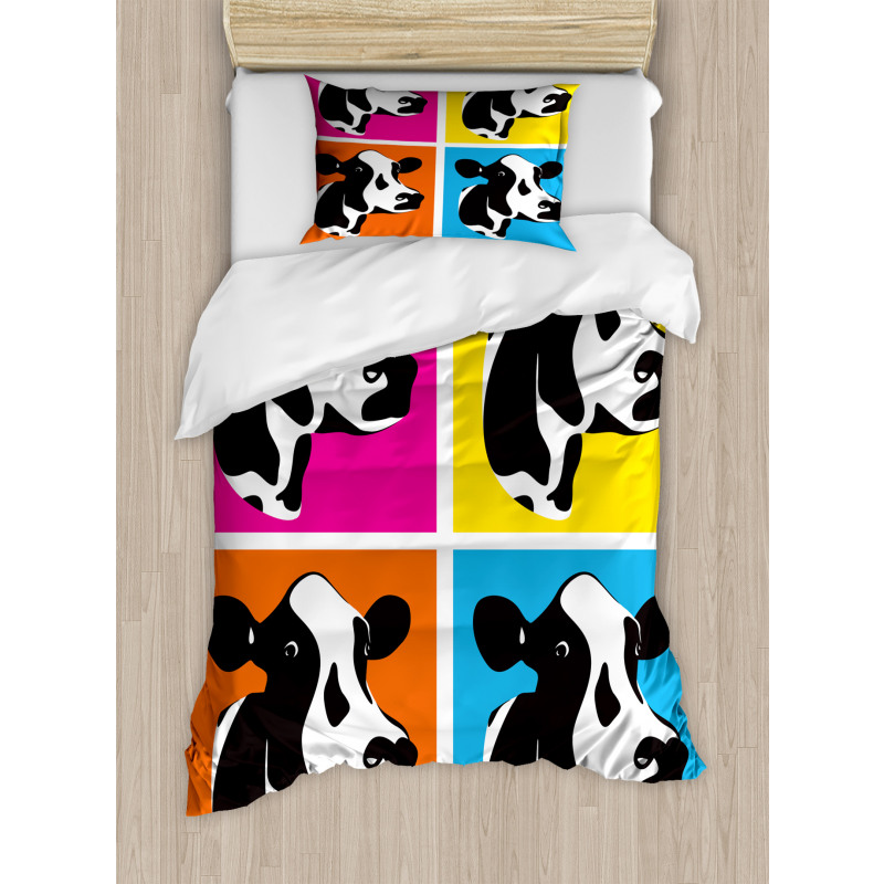 Pop Art Cow Heads Image Duvet Cover Set