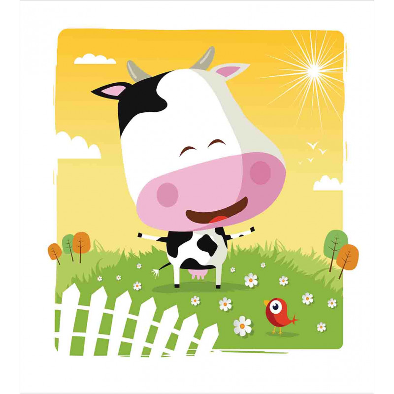 Happy Cartoon Cow Ranch Duvet Cover Set