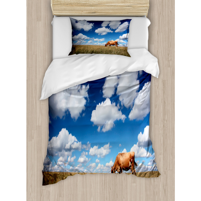 Cow Meadow Sky Clouds Duvet Cover Set