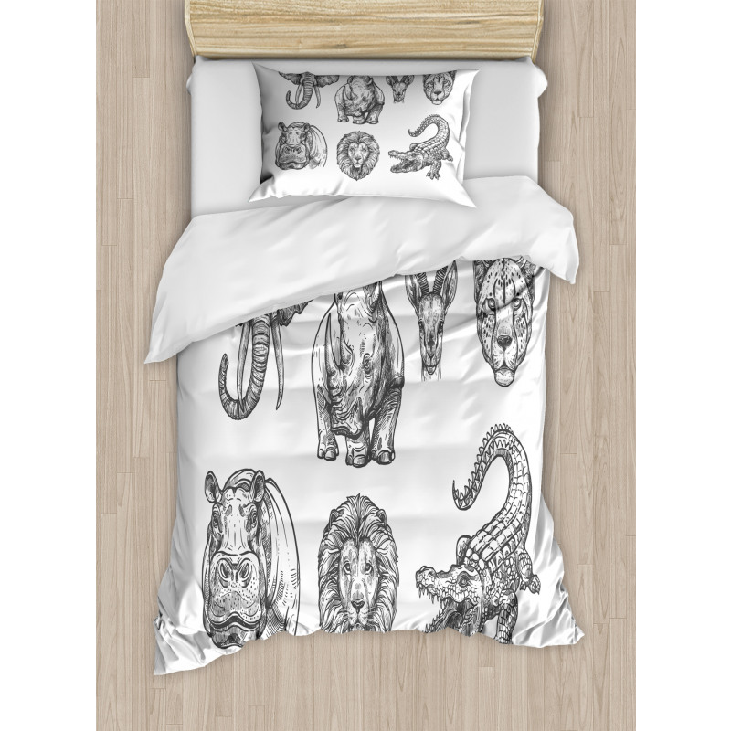 Hand-Drawn Zoo Animals Duvet Cover Set