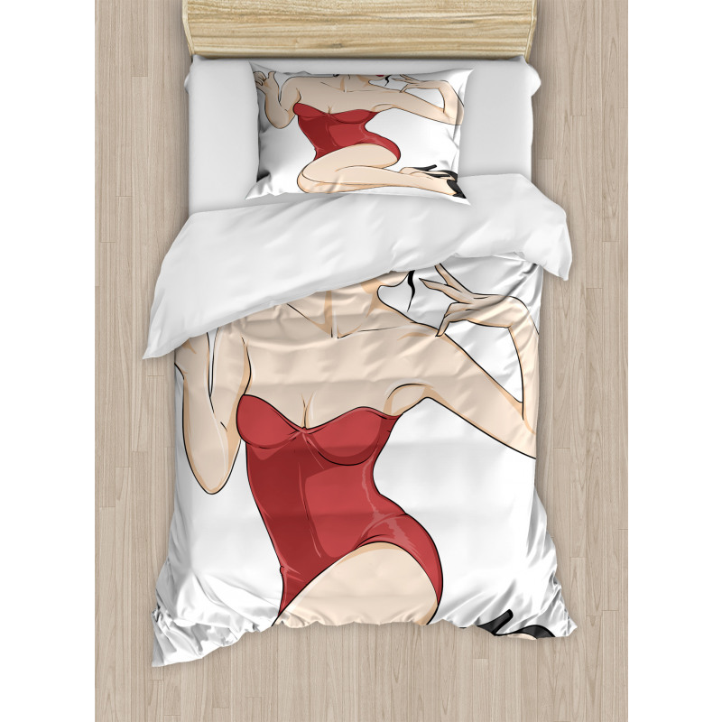 Pale Skin Brunette Duvet Cover Set