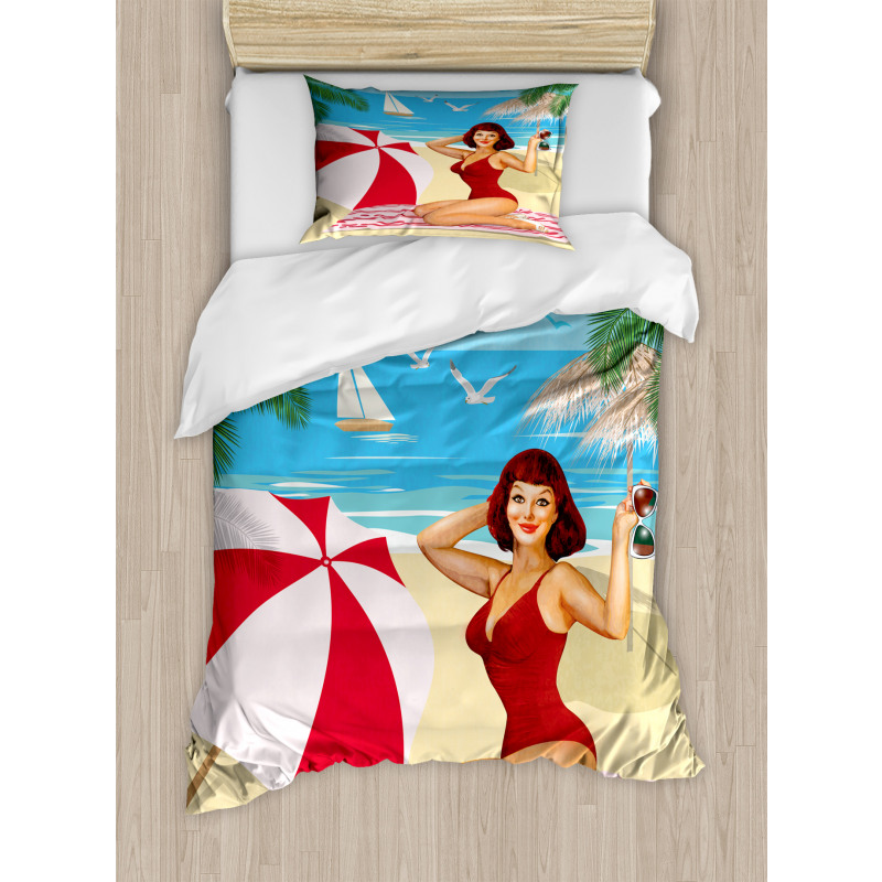Red Bathing Suits Duvet Cover Set