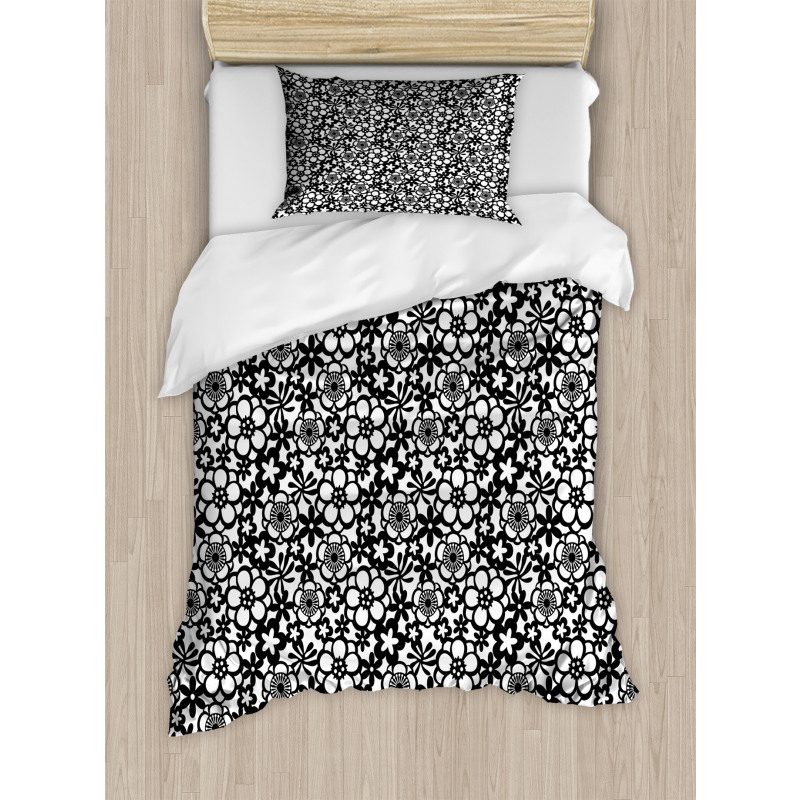 Monochrome Flower Petals Duvet Cover Set