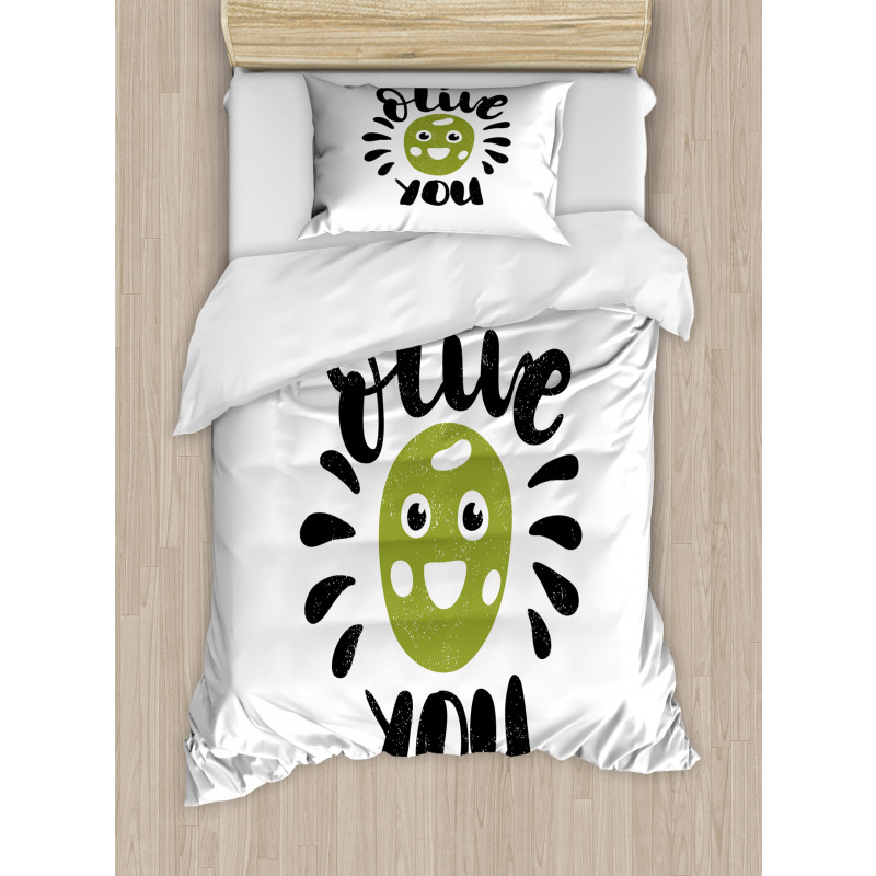 Olive You Funny Grunge Duvet Cover Set