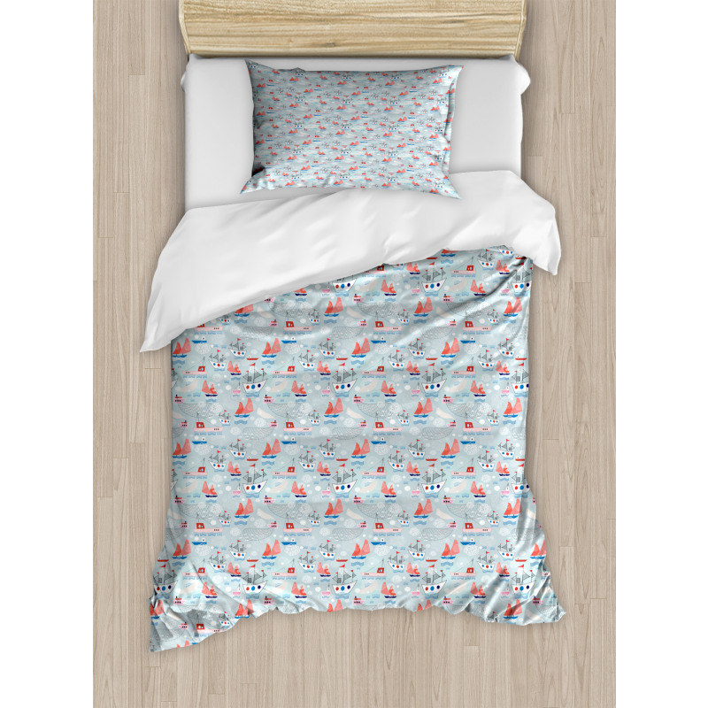 Ships on the Sea Pattern Duvet Cover Set