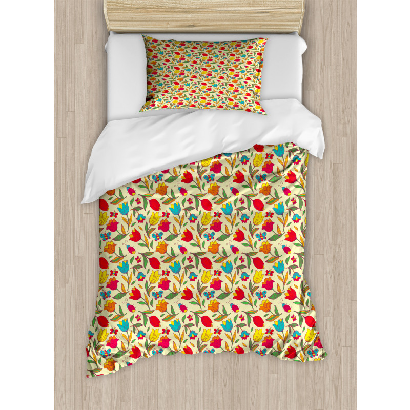 Butterflies Bee Tulips Duvet Cover Set