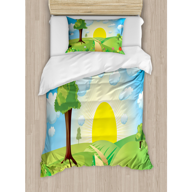 Hills Sunrise Landscape Duvet Cover Set