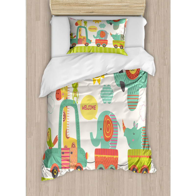 Train with Jungle Animals Duvet Cover Set