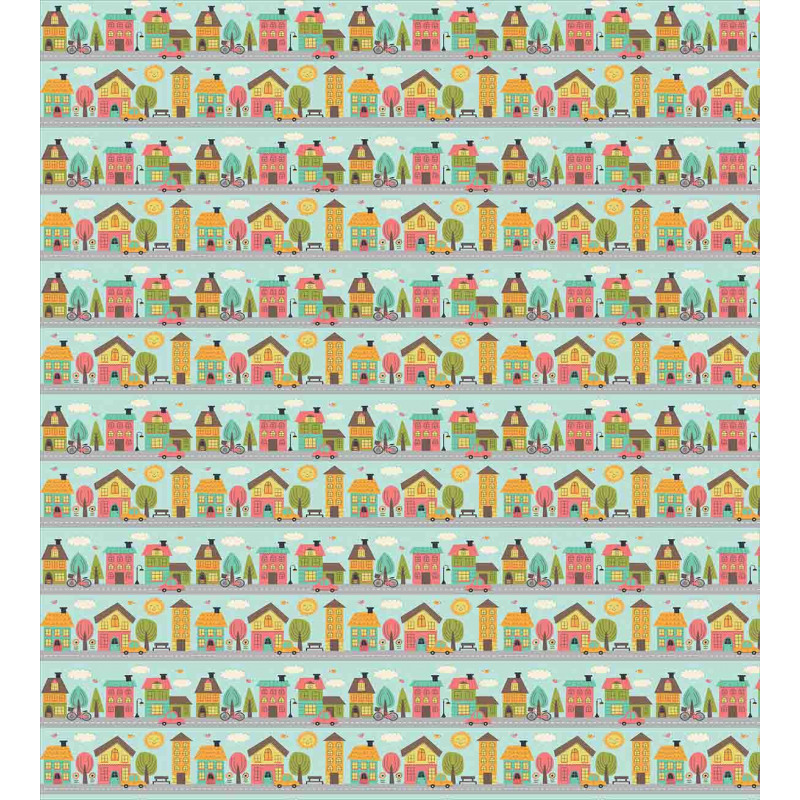 Small Town Street Houses Duvet Cover Set