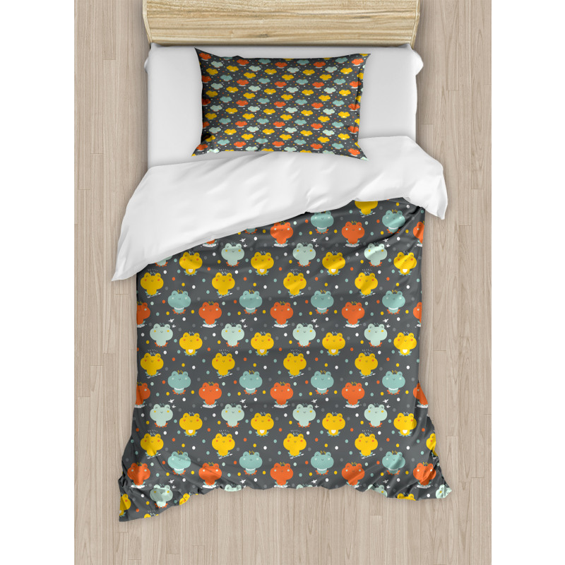 Cartoon Colorful Frogs Duvet Cover Set