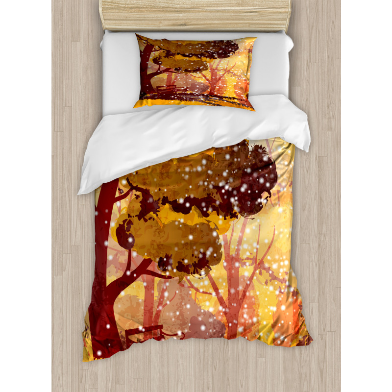 Trees and Bench Snowfall Duvet Cover Set