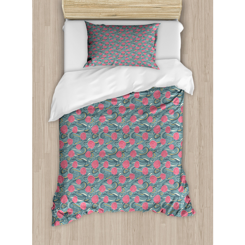 Waves and Roses Duvet Cover Set