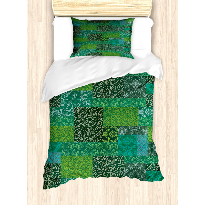 Curly Ornaments in Squares Duvet Cover Set