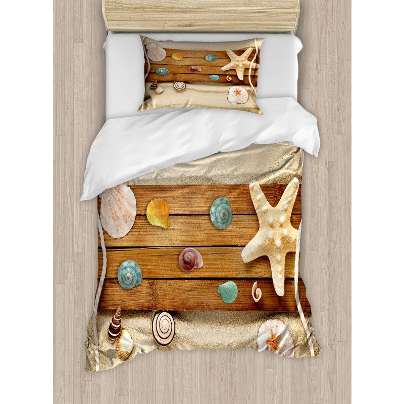 Rustic Board Seashells Duvet Cover Set