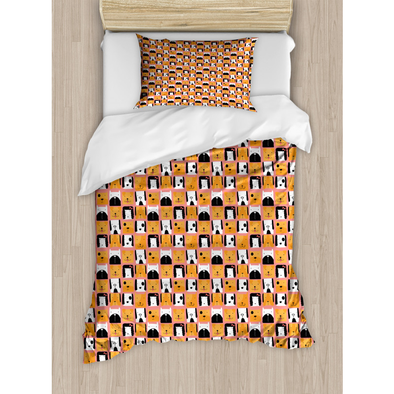 Square Form Funny Puppy Heads Duvet Cover Set
