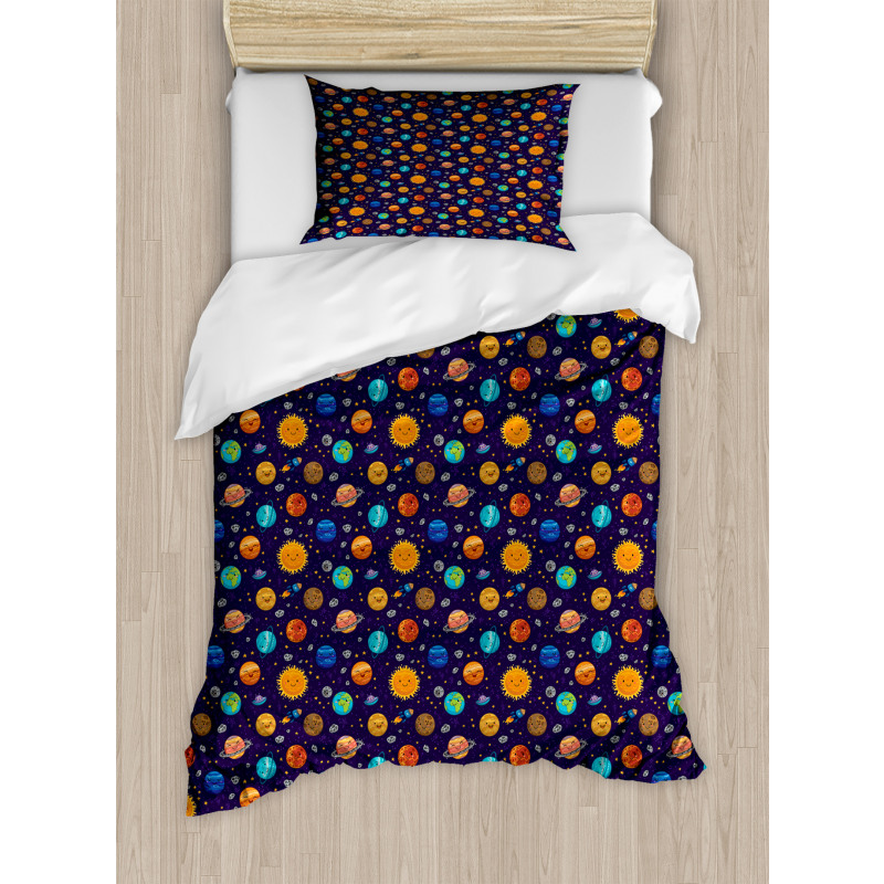 Cheerful Planets and Rockets Duvet Cover Set