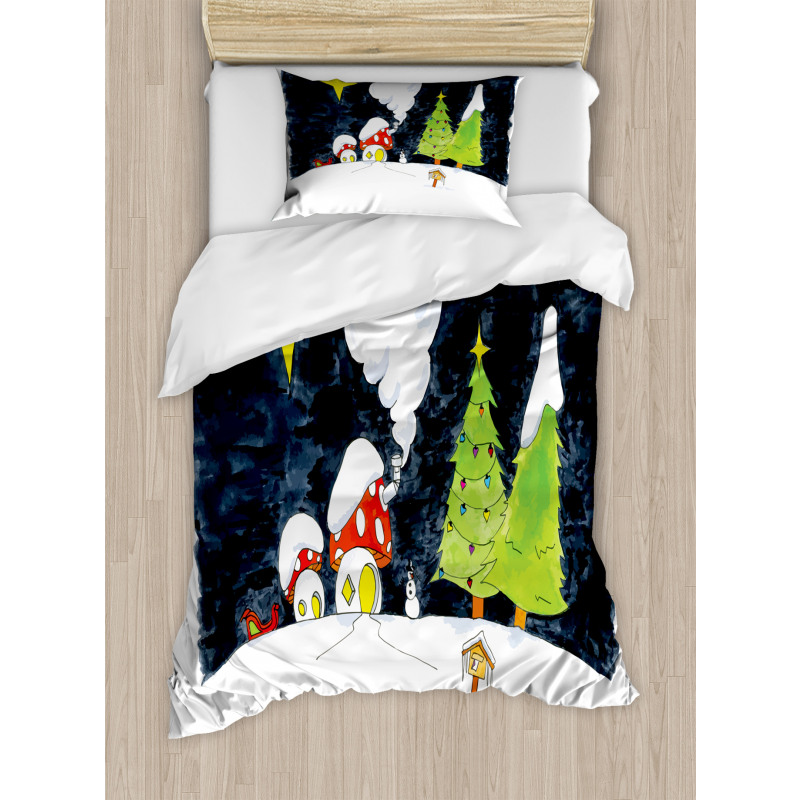 Village Mushroom Houses Duvet Cover Set