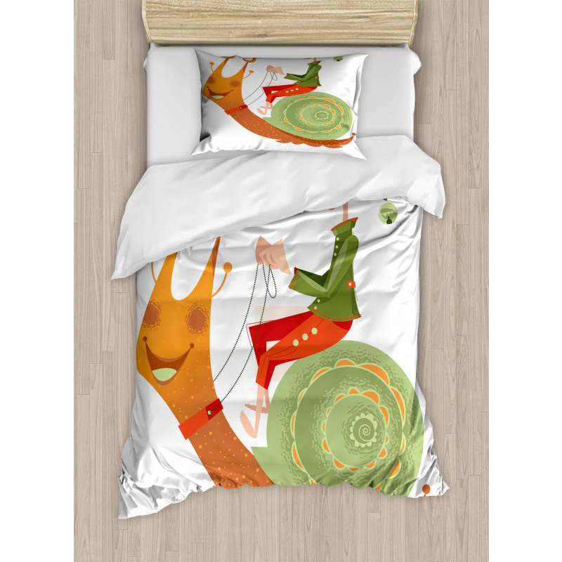 Little Elf Riding a Snail Duvet Cover Set