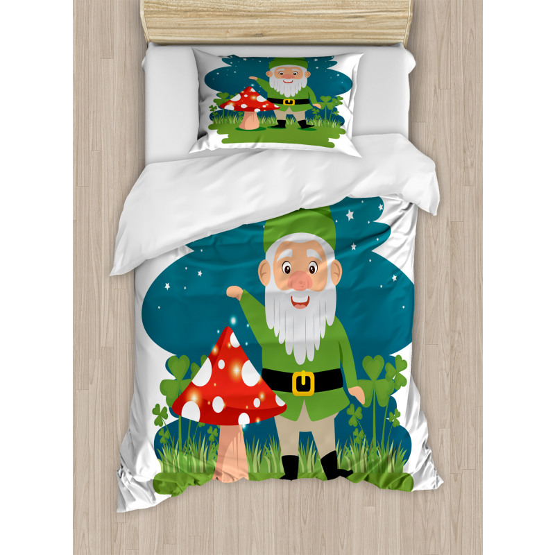 Elf with Mushroom in Forest Duvet Cover Set