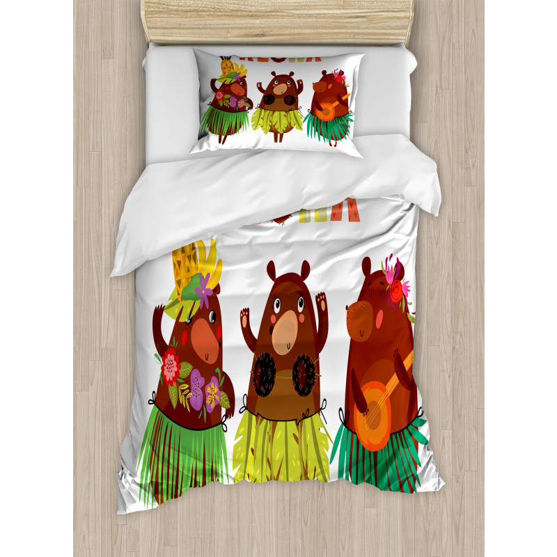 Funny Bears in Hawaii Duvet Cover Set