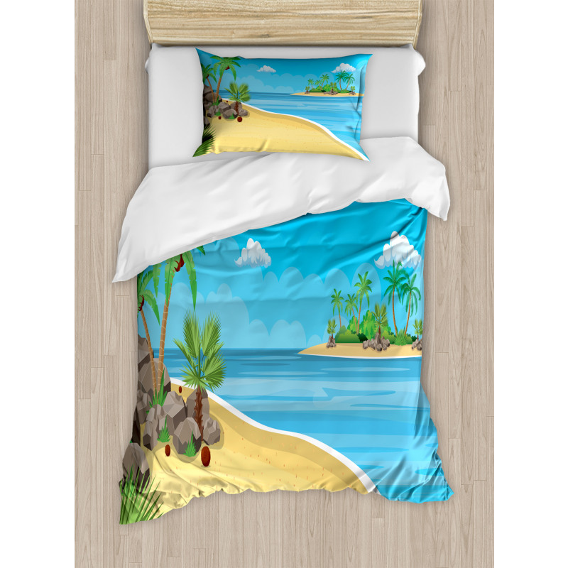 Palms Rocks Sand Sun Duvet Cover Set